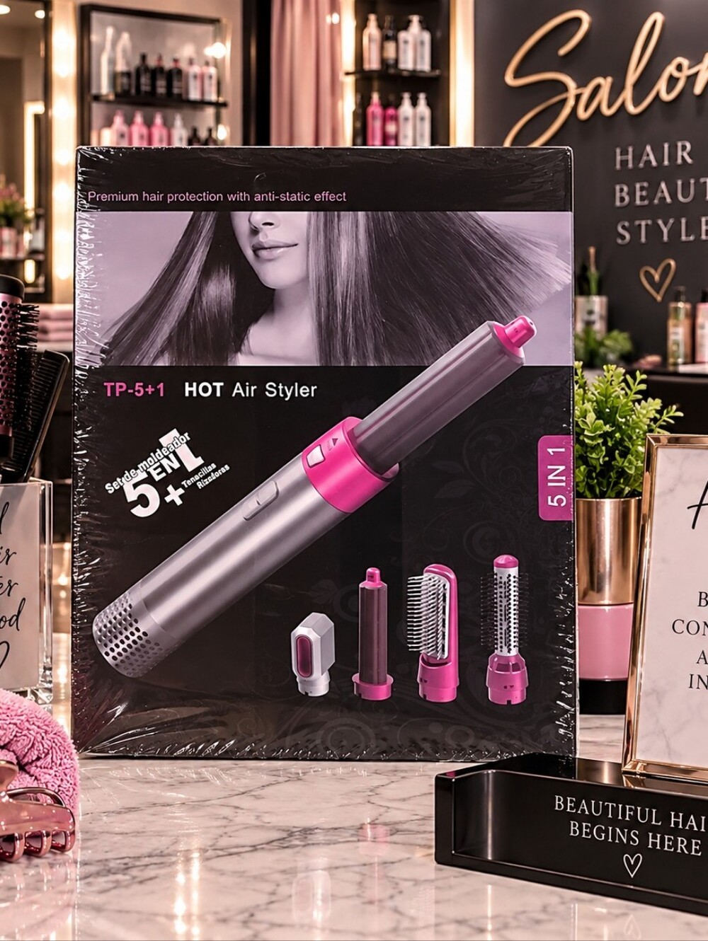 Hot Air Styler 5-in-1 Hair Tool - Pink and Silver
